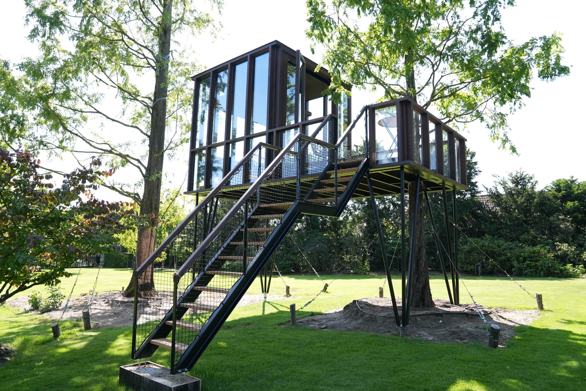 A sophisticated tree house finished using DuroGrit, a very durable exterior wood finish. 