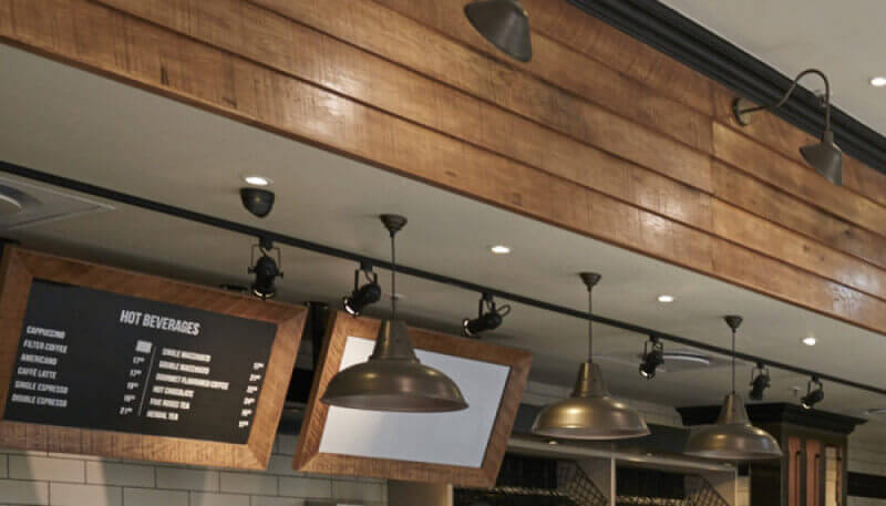The decorative wood in a restaurant is finished with Rubio Monocoat Oil Plus 2C to give a rustic look.
