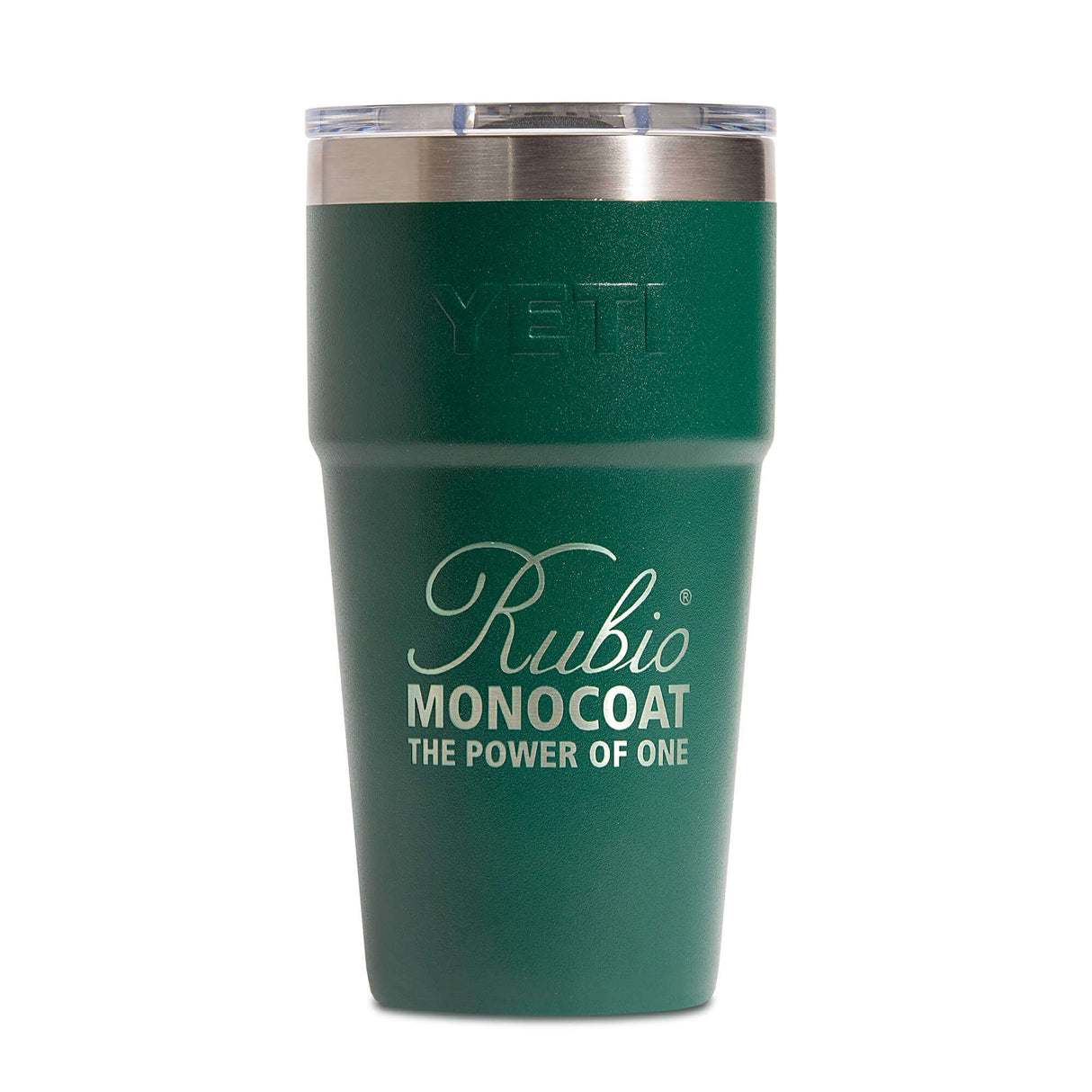 Deep Forest Yeti tumbler with Rubio Monocoat branding on a white background