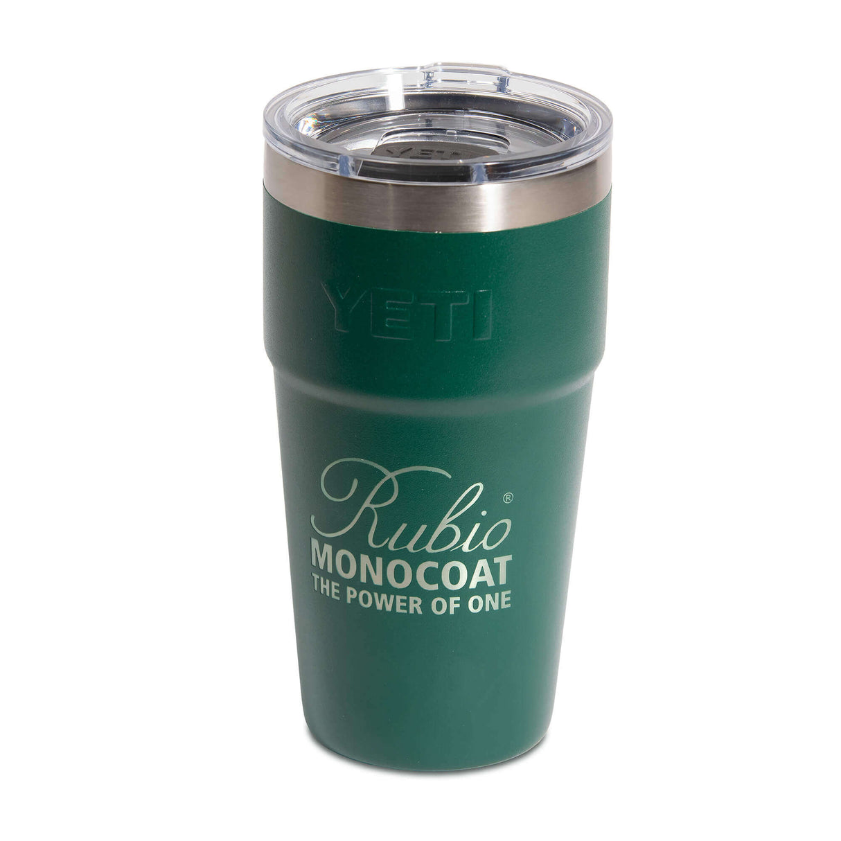 Green YETI tumbler with Rubio Monocoat branding