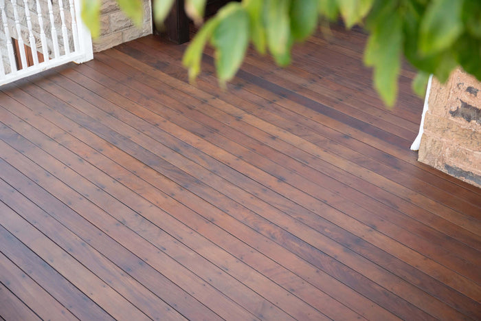 Cumaru wood deck finished with DuroGrit, an exterior finish available in 14 wood stain colors
