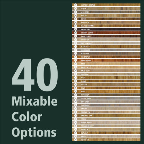 Rubio Monocoat offers 40+ mixable wood stain colors.