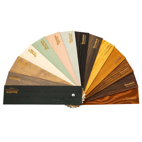 Wood stain color fan for exterior decking and siding applications.