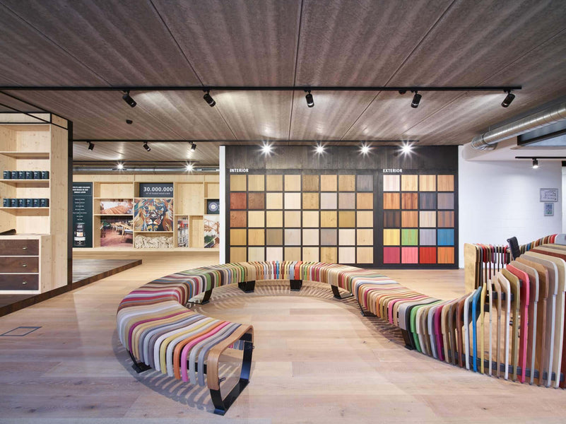 The showroom at the Rubio Monocoat headquarters in Belgium.