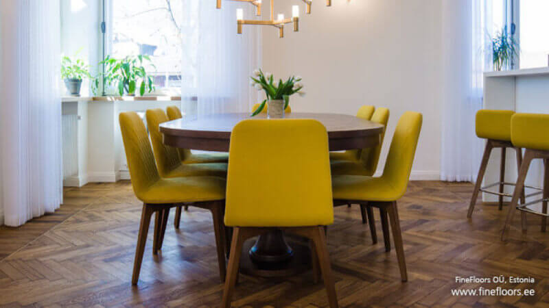 Herringbone oak flooring finished with hardwax oil.