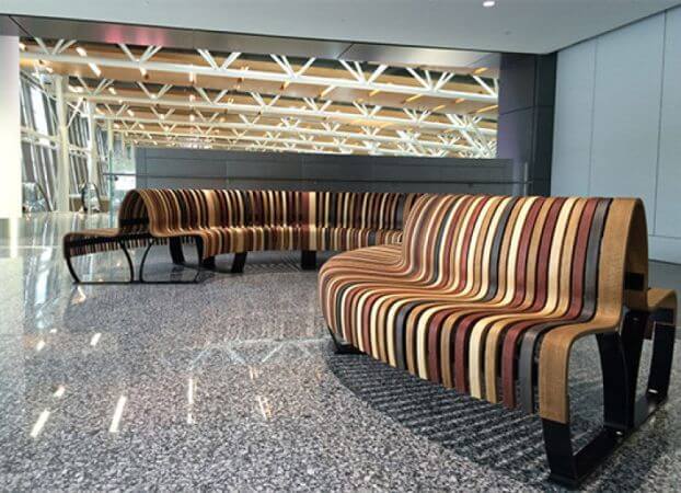 Wooden bench made from maple and oak is finished with Rubio Monocoat.