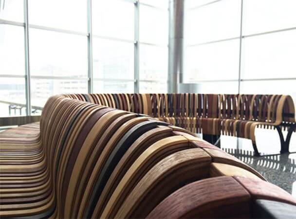 Details of unique wooden bench finished with Rubio Monocoat.