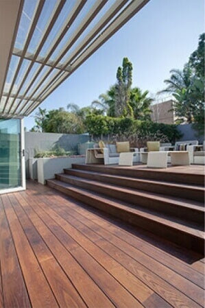 A wood deck and steps finished using plant-based exterior wood finishing oil.