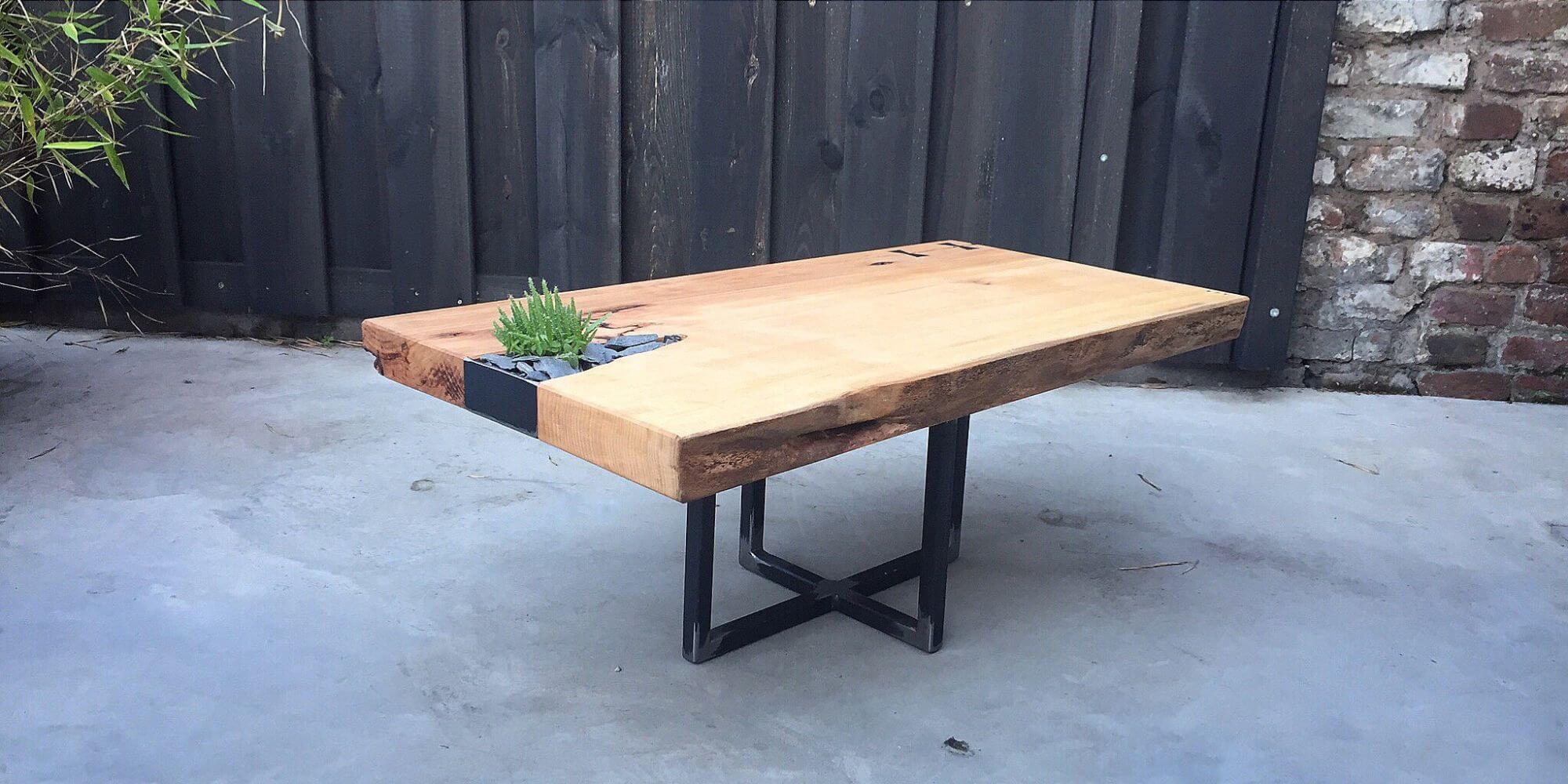 Unique live edge wooden table finished with Rubio Monocoat.