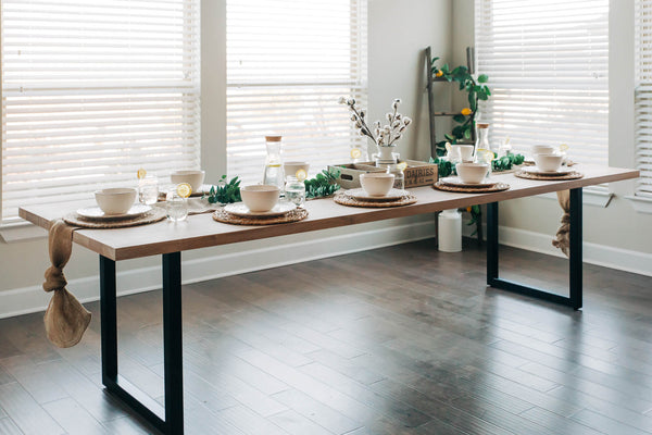 Project inspiration for a modern coastal inspired white oak dining table finished with Rubio Monocoat Oil Plus 2C hardwax oil wood stain and finish for interior wood projects.