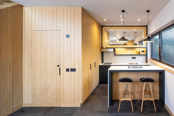 Scandinavian interior made from oak wood.