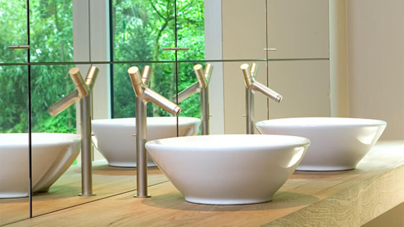 Oak bathroom vanity and flooring finished with Oil Plus 2C hardwax oil wood finish for interior wood projects.