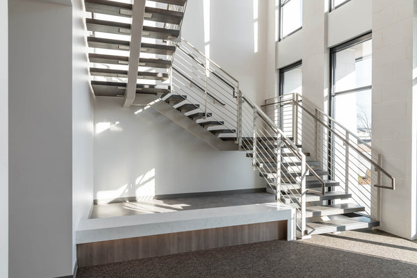Commercial project inspiration for a modern staircase in an office building finished with Rubio Monocoat Precolor Easy and Oil Plus 2C. 