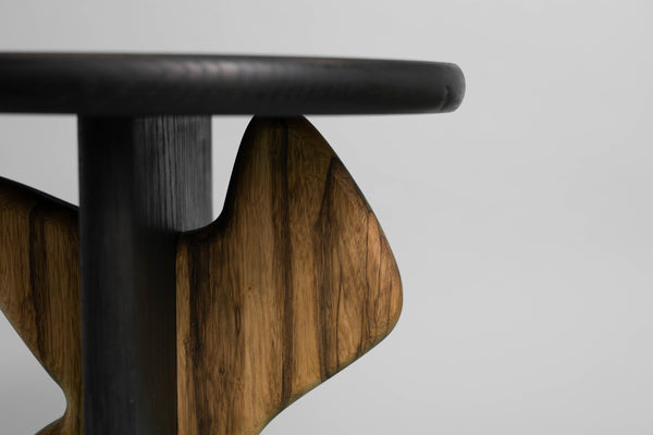 A white oak and black limba side table. This interior wood project is modern, yet organic at the same time, offering beautiful project inspiration!
