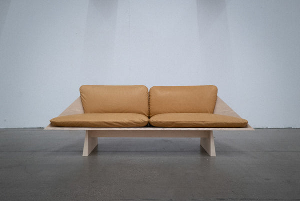 Inspiration for a handmade sofa crafted from ash wood and finished with Rubio Monocoat Oil Plus 2C hardwax oil wood stain and finish for interior wood projects.
