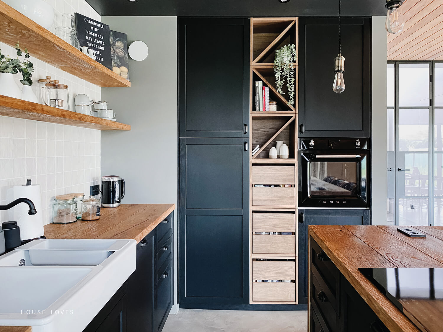 Wooden kitchen features finished with Rubio Monocoat products.