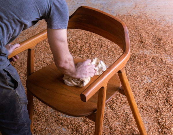 Project inspiration for a handcrafted chair made from pumaquiro wood and finished with Rubio Monocoat Oil Plus 2C hardwax oil wood finish for interior wood projects.