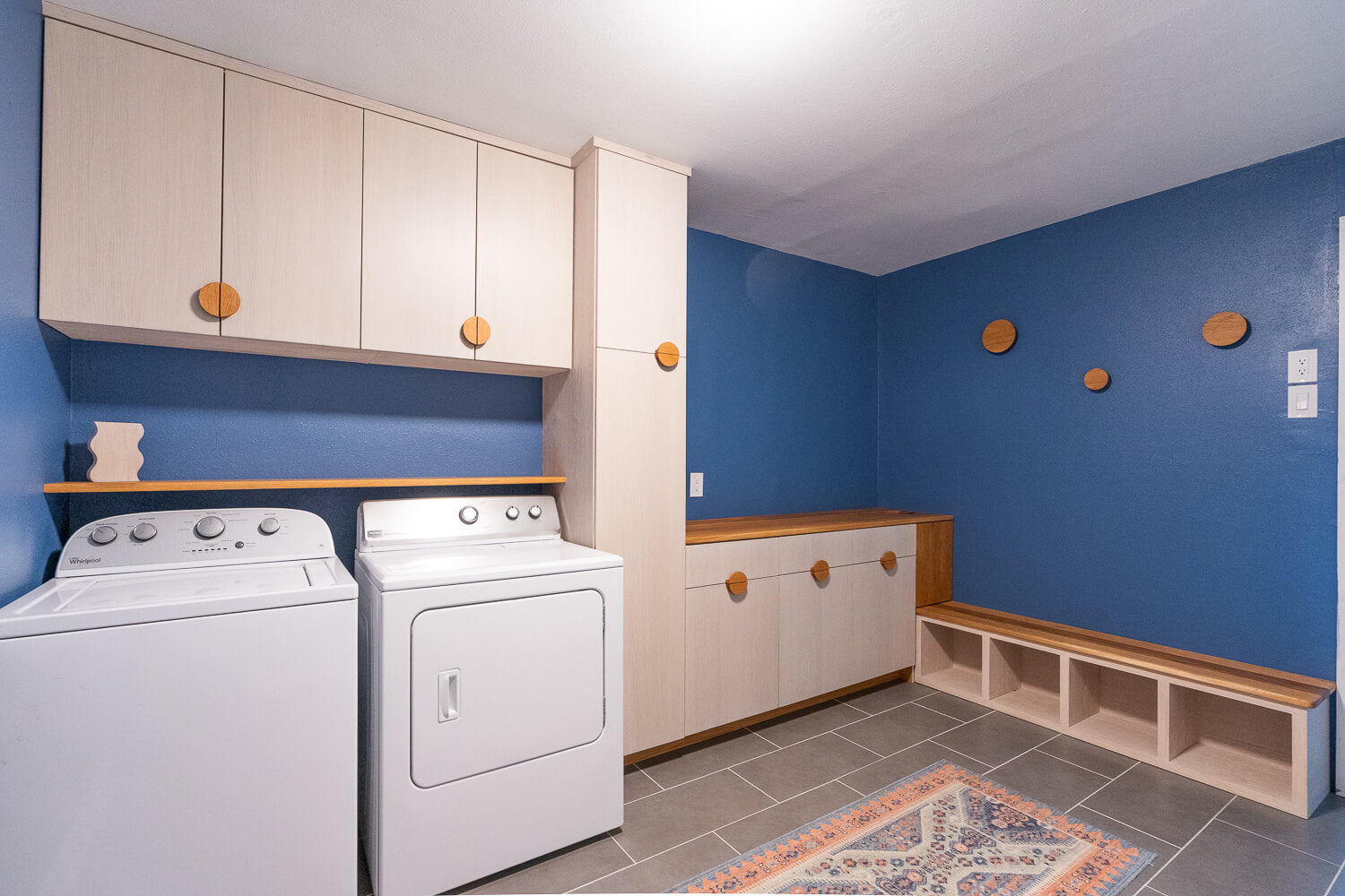 Remodeled laundry room with wood features finished with Rubio Monocoat products.