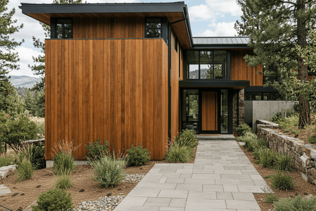 Modern home with vertical wood siding finished with Rubio Monocoat DuroGrit