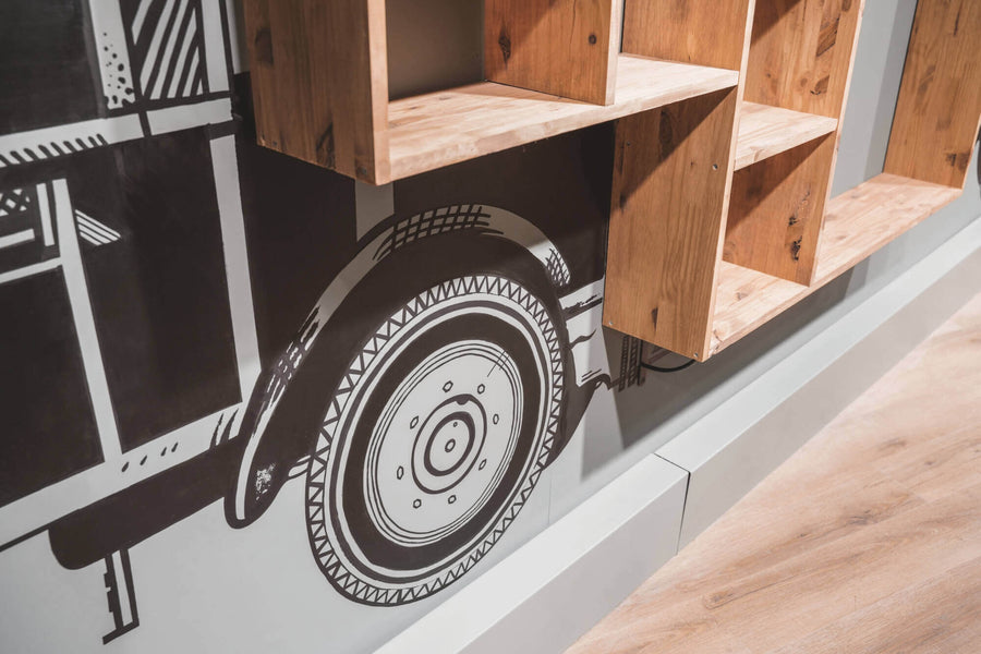 Pine wood flooring.