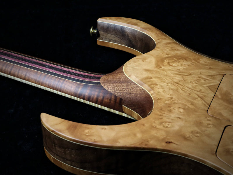 A photos of the back of the guitar body.