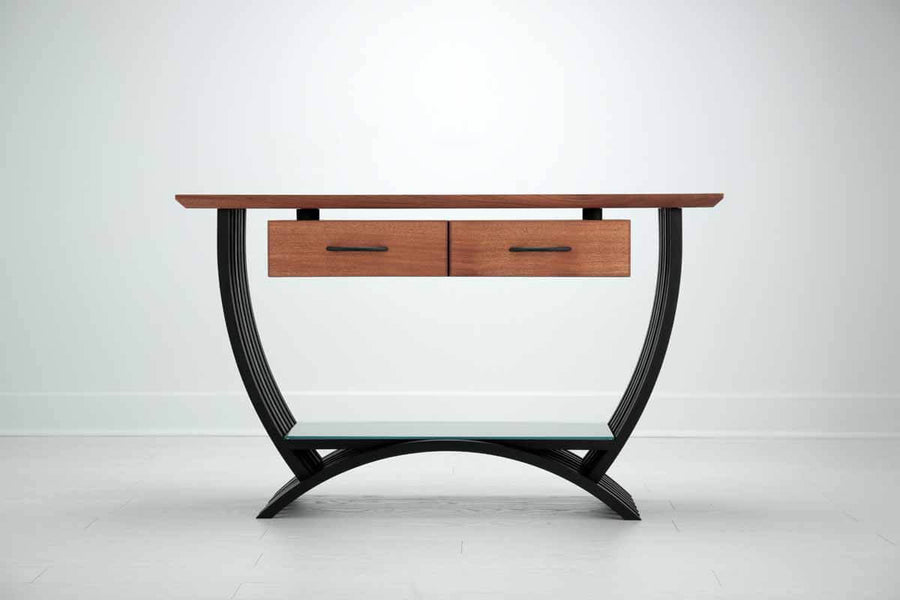 Curvy console table finished with Rubio Monocoat hardwax oil wood finish.