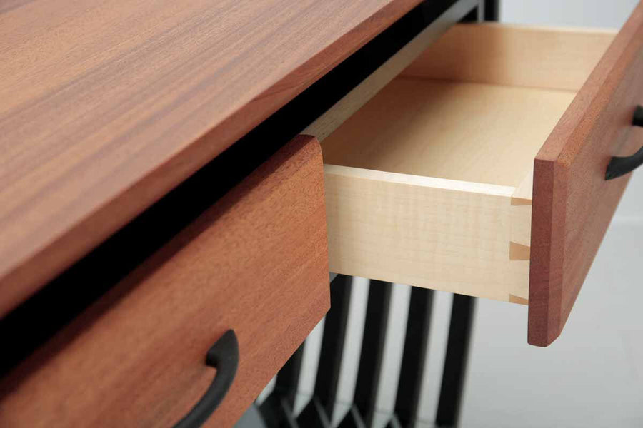 Drawer with dovetails finished using hardwax oil wood finish.