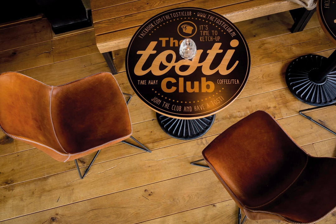Club floor with aged oak wood.