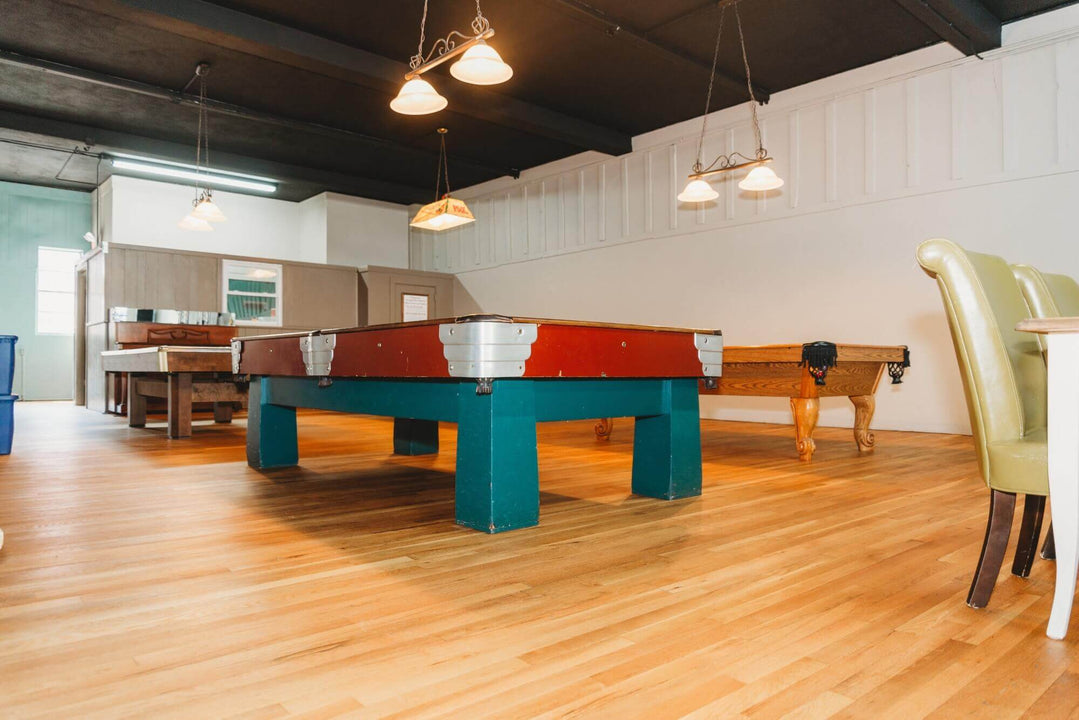 Hardwood floor in a coffee shop with a matte finish.
