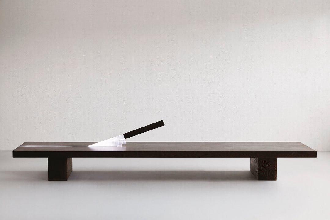 Wooden bench finished with chocolate colored Rubio Monocoat wood finish.