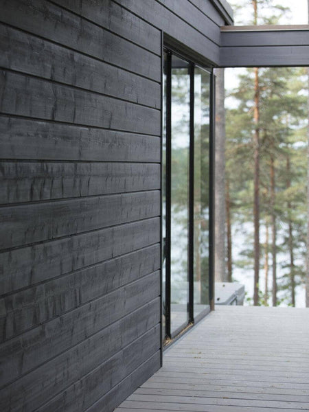 Exterior wood cladding finished with exterior Rubio Monocoat hardwax oil finish.