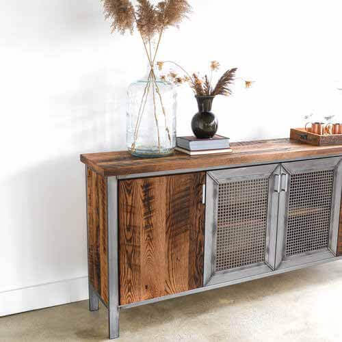 Old-growth reclaimed wood cabinet finished with Rubio Monocoat wood finish.