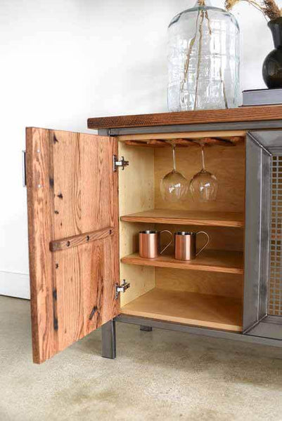 Liquor cabinet with solid oak construction that is finished with Rubio Monocoat hardwax oil wood finish.