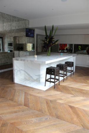 Beautiful kitchen in Australian home features wooden floors finished with Rubio Monocoat.