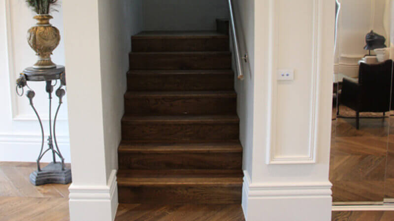 Wood stairway finished with a hardwax oil.