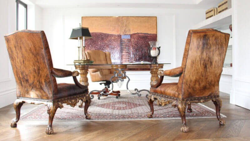 Office space features wood floors finished with Rubio Monocoat Oil Plus 2C.