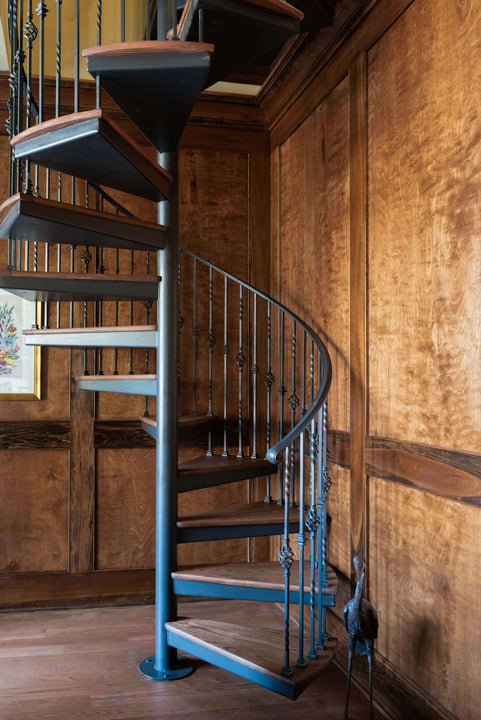 Spiral stair case with wood finished with Rubio Monocoat products.