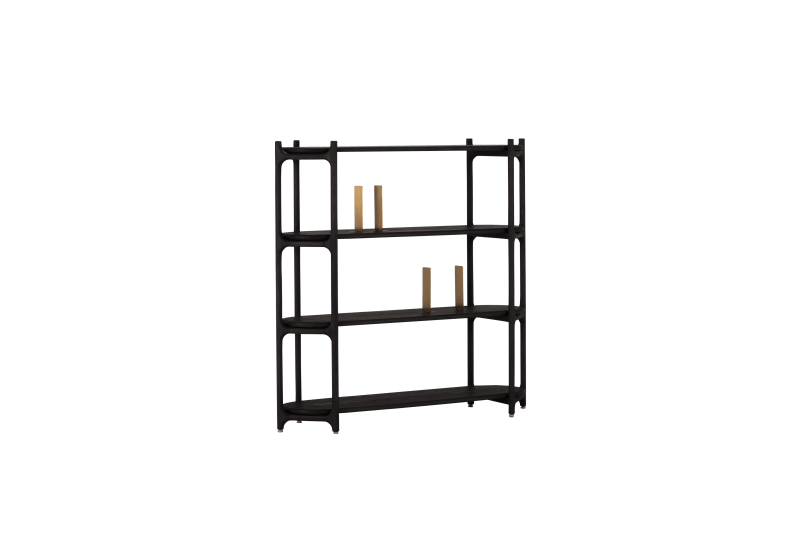 Custom wood shelving finished with hardwax oil.