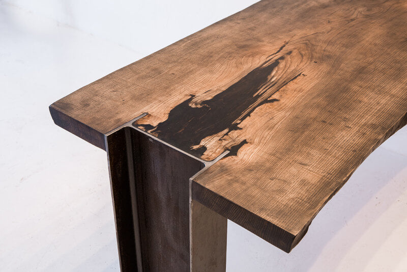 Rubio Monocoat used to finish live edge wooden bench.