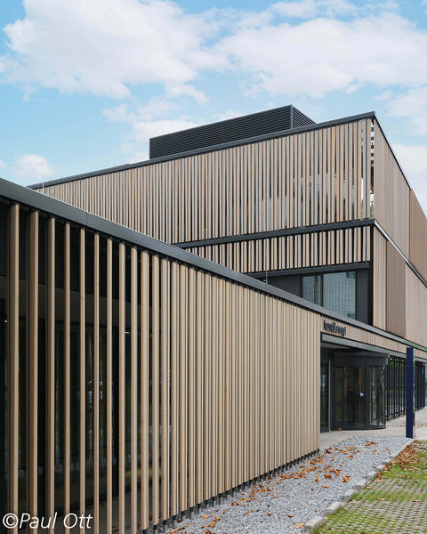 Exterior birch cladding finished with Rubio WoodCream.