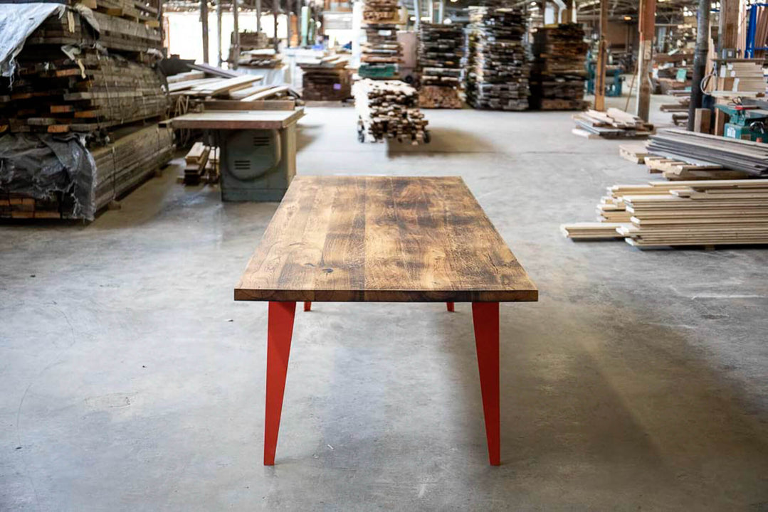 Charred white oak conference table finished with Rubio Monocoat Oil Plus 2C hardwax oil wood stain and finish for interior wood projects.