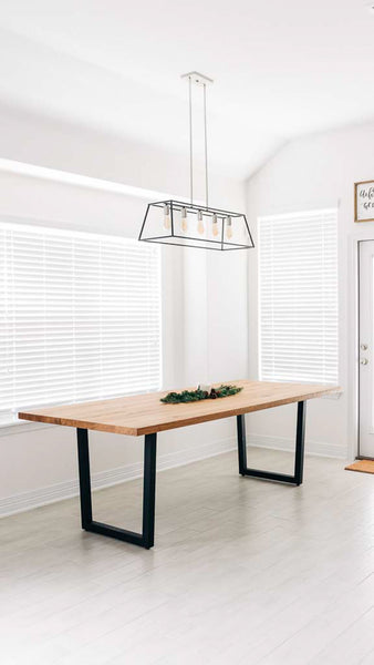 A modern white oak dining table finished with Rubio Monocoat Oil Plus 2C hardwax oil wood stain and finish. 