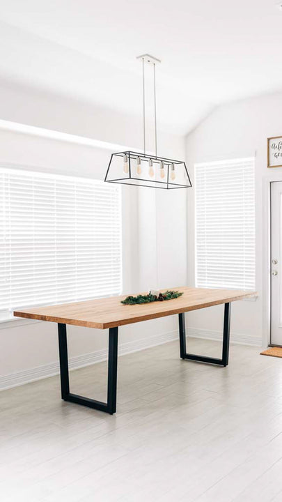 A modern white oak dining table finished with Rubio Monocoat Oil Plus 2C hardwax oil wood stain and finish.