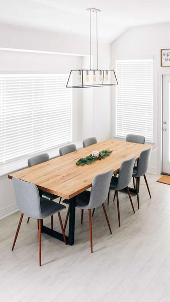 White oak tabletop finished with Rubio Monocoat Oil Plus 2C hardwax oil wood stain and finish for interior wood projects.