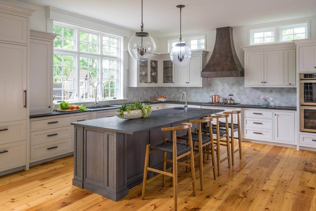 Custom stained rift and quartered white oak kitchen island.