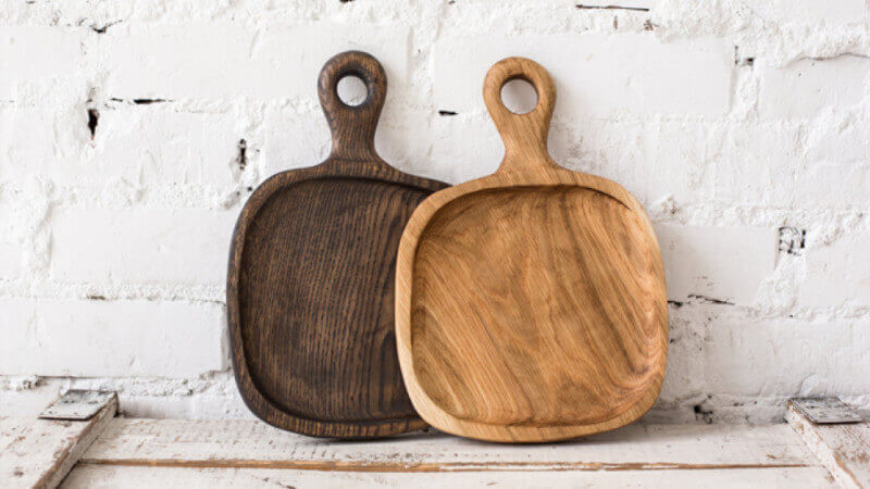 Two wood serving trays that are finished with a food safe finishing oil.