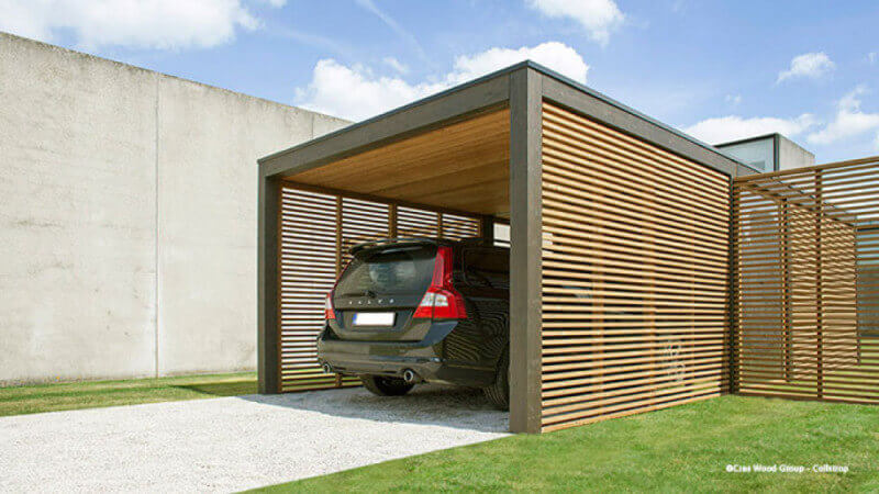 A modern carport finished with Rubio Monocoat exterior oil.