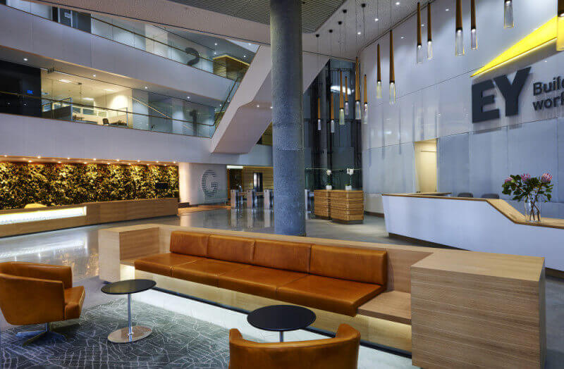 Office building designed with wood features finished with Rubio Monocoat.