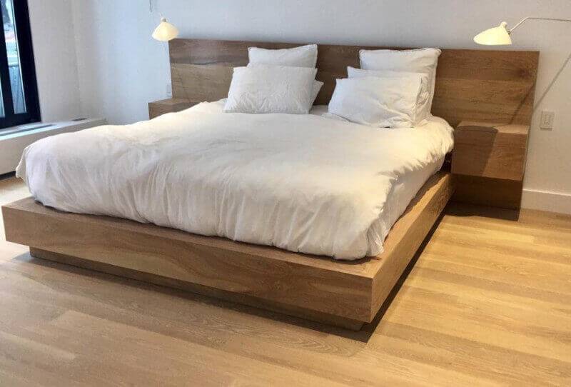 Brooklyn apartment with wooden bed finished with Rubio Monocoat.