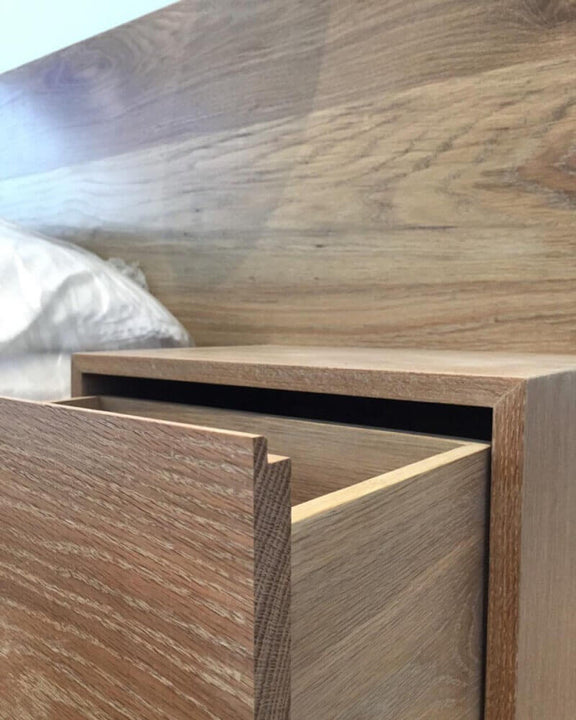 Details of a wooden bed frame finished with Rubio Monocoat Oil Plus 2C.